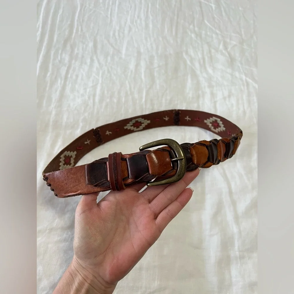 Bed Stu | Men’s SZ 32 |Belt Brown Embroidered Braided Patch Stitch Brass Buckle